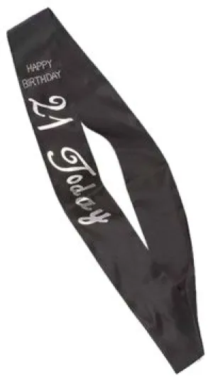 21 Today Non Flashing Sash w/Stones - Black