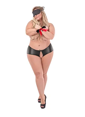 Bondage Set - Split Back Liquid Onyx Booty Short Queen Size