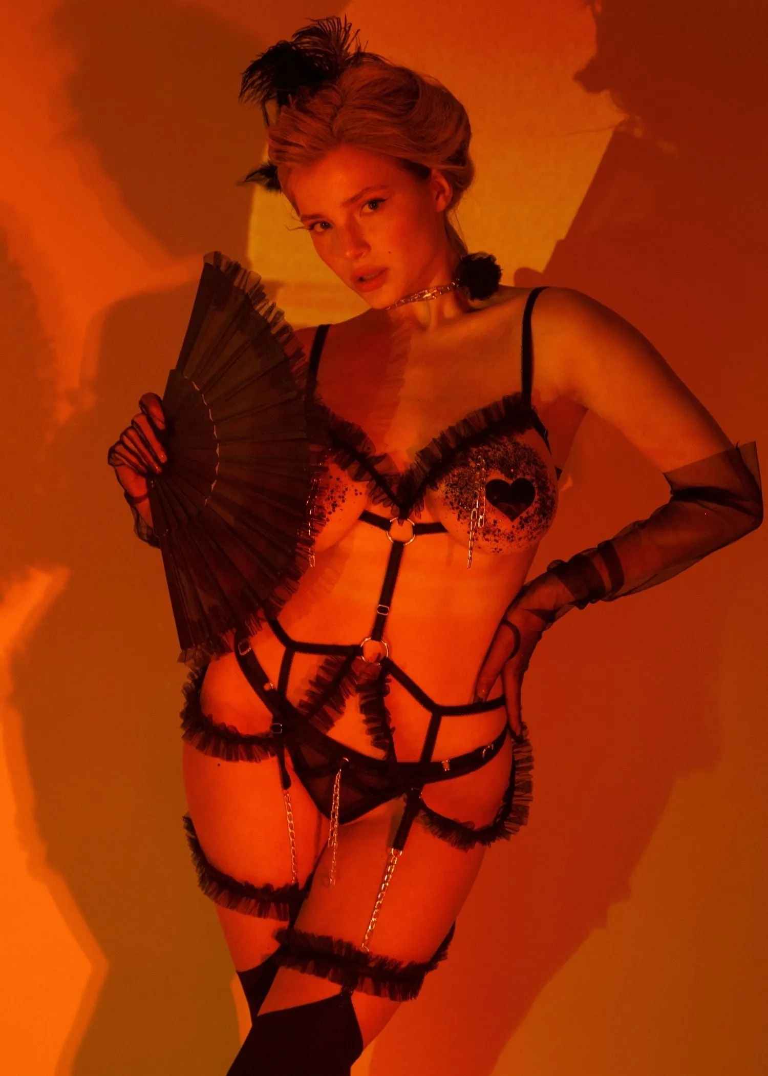 Empress Open Bra Harness. Thong. and Suspender Garters