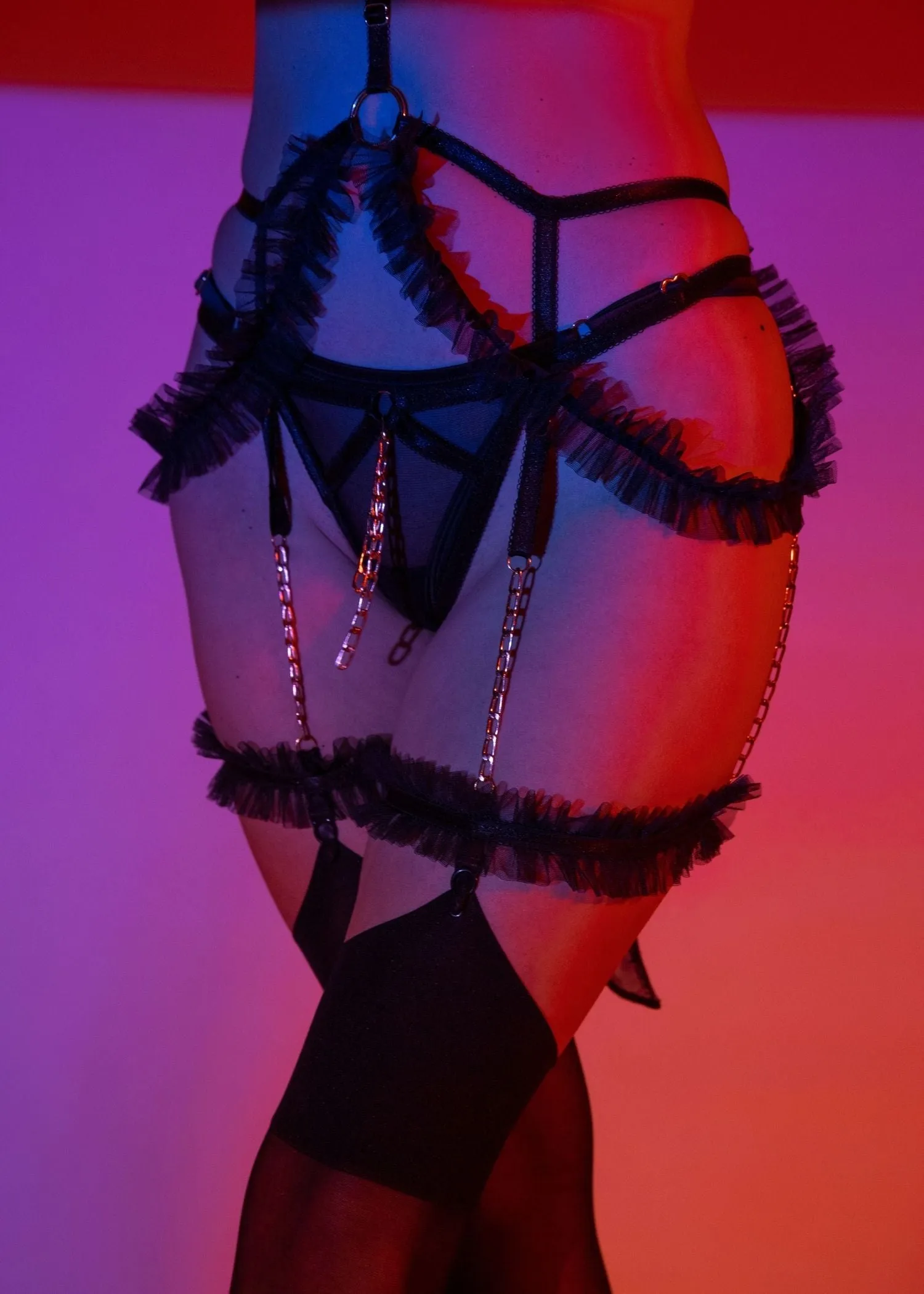 Empress Open Bra Harness. Thong. and Suspender Garters