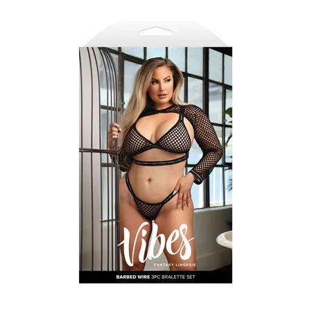 Fantasy Lingerie Vibes Barbed Wire Fishnet Bralette: Shrug & Panty Queen Size