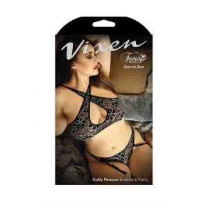 Fantasy Lingerie Vixen Guilty Pleasure Bralette & Panty Queen Size Black