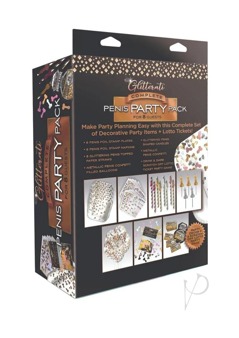Glitterati Penis Party Pack Blk/gld