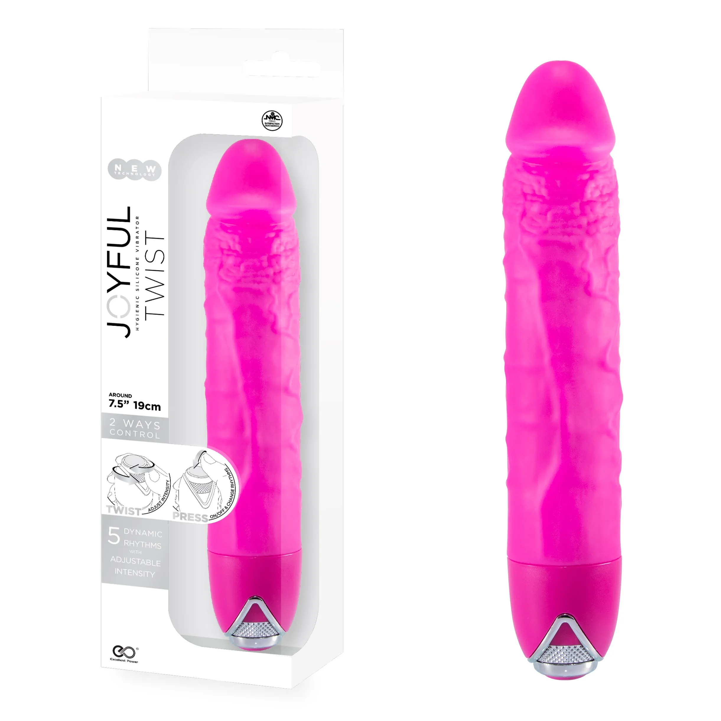 JOYFUL TWIST 7' SILICONE VIBRATOR - PINK