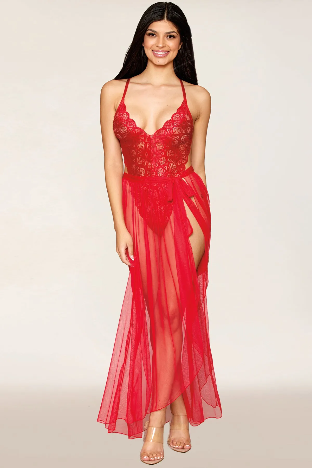 Lace Teddy & Sheer Wrap Skirt