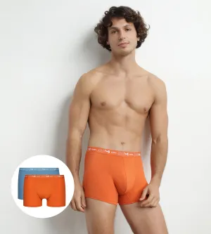 Lot de 2 Boxers homme Bleu Orange ceinture graphique Dim Coton Stretch
