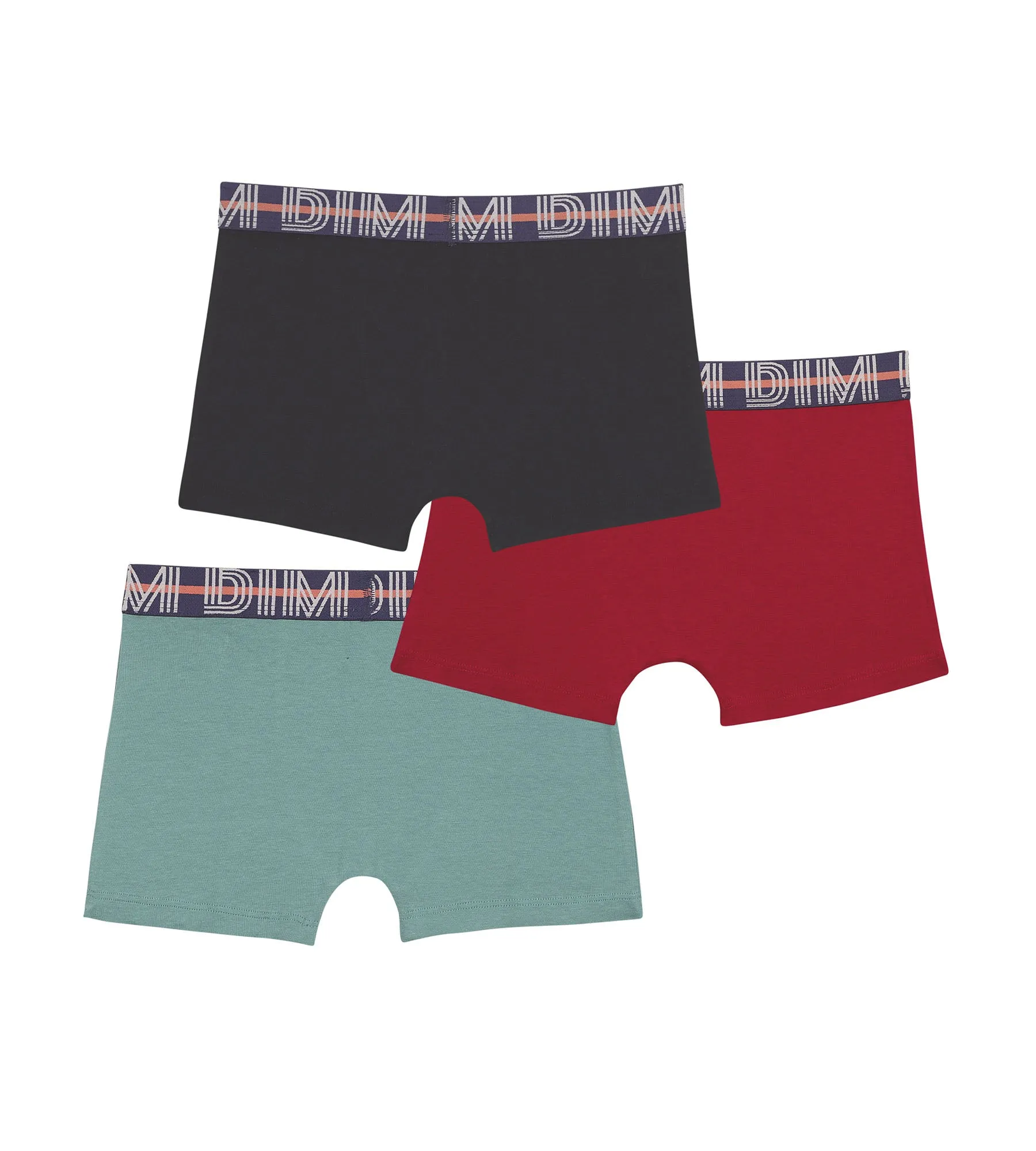 Lot de 3 boxers garçon en coton stretch Rouge Bleu Vert EcoDim Classic