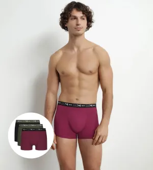 Lot de 3 boxers homme Noir Kaki Rouge Dim Coton Stretch
