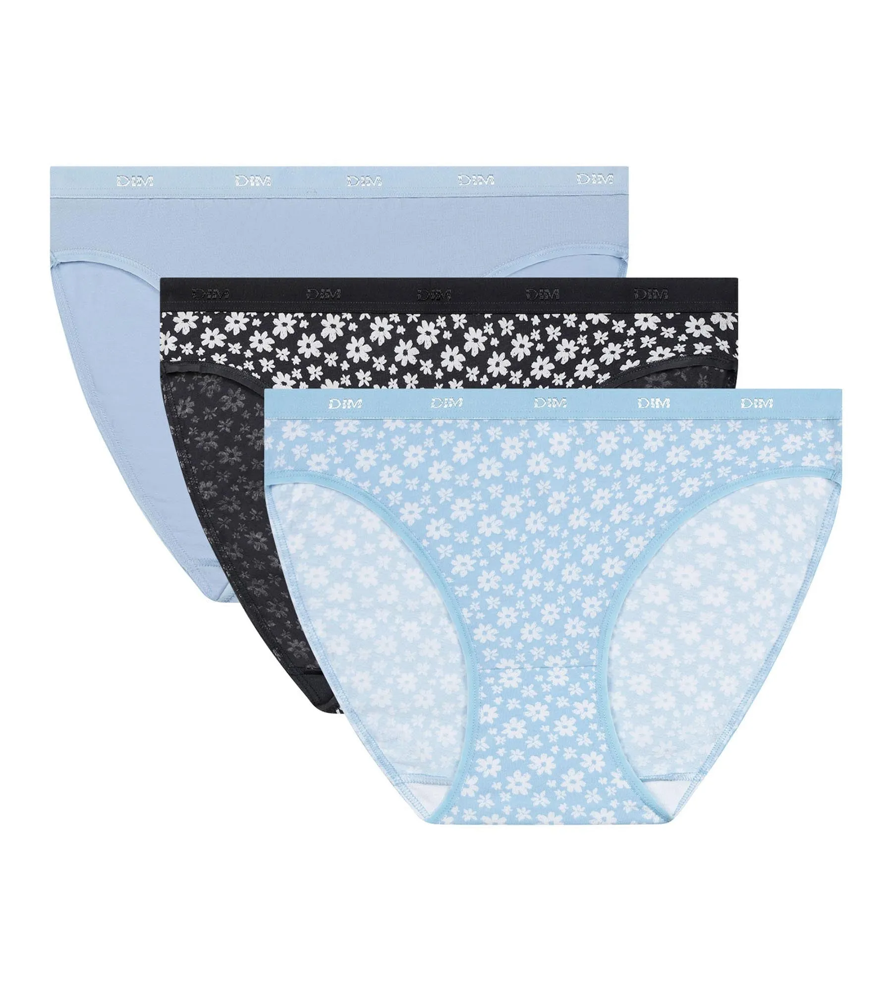 Lot de 3 slips femme en coton stretch Bleu Gris à fleurs Les Pockets