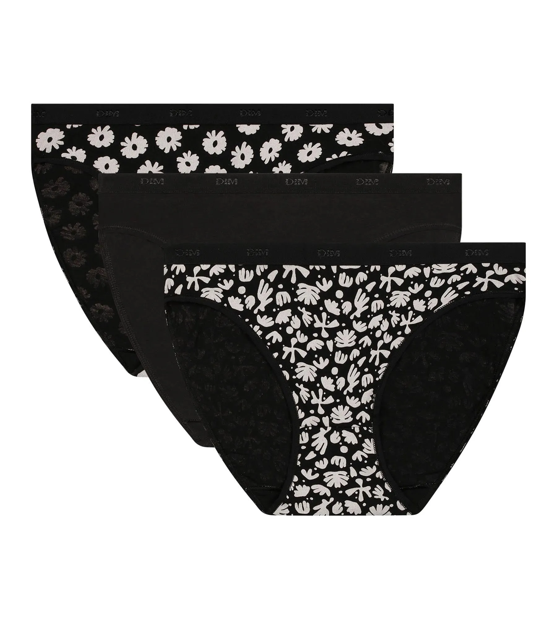 Lot de 3 slips femme en coton stretch Noir à fleurs Les Pockets