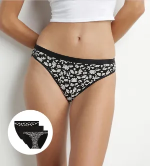 Lot de 3 slips femme en coton stretch Noir à fleurs Les Pockets