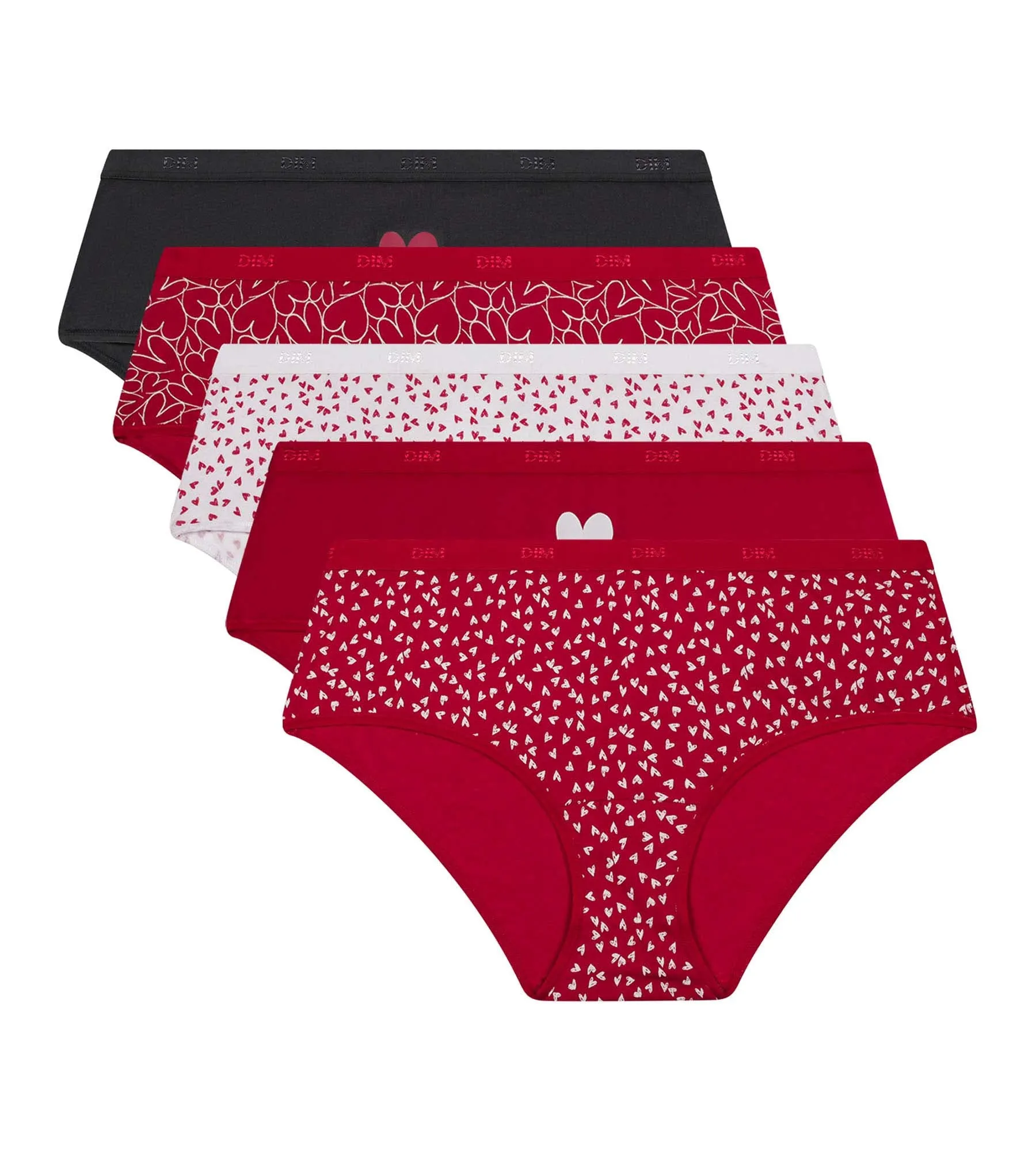 Lot de 5 shorties femme en coton stretch à motif coeur Les Pockets