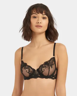 Marseille Embroidered Sheer Bra Black