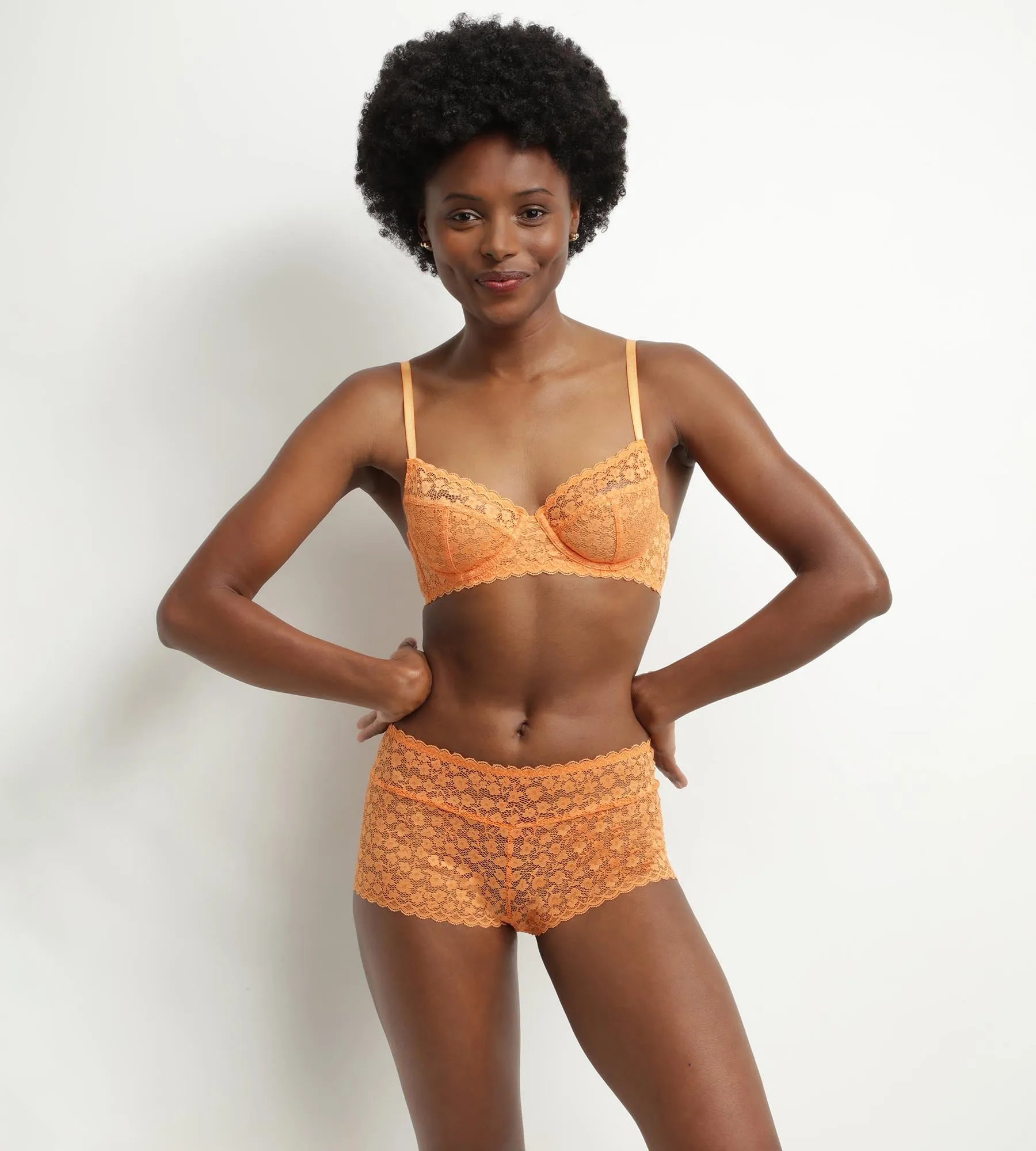 Shorty pour femme en dentelle florale orange Daisy Lace