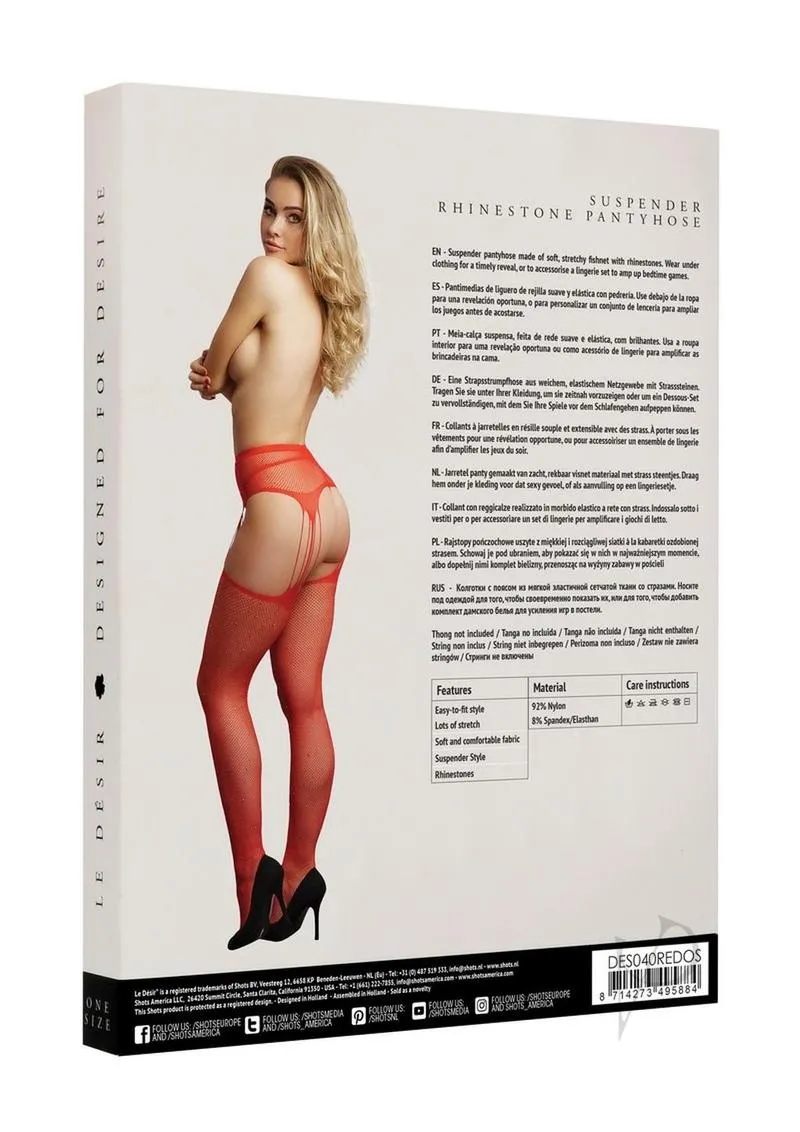 Suspender Rhinestone Pantyhose Os Red