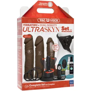 Vac-U-Lock Vibrating Dual Density ULTRASKYN Set w/Wireless Remote - Chocolate